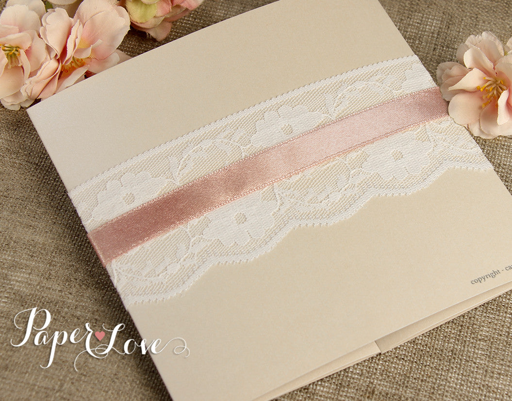 Personalizowane zaproszenia ślubne i zaproszenia na przyjęcie wieczorne, ręcznie wykonane – koronka vintage