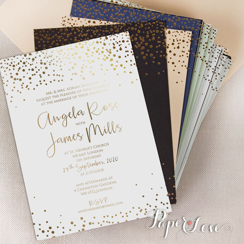 Amazing Beautiful Gold Foil Confetti Elegant Wedding Invitation White