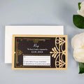 Złota karta gatefold Art Deco Wielki Gatsby wycinana laserowo – RSVP / Save the Date / podziękowanie