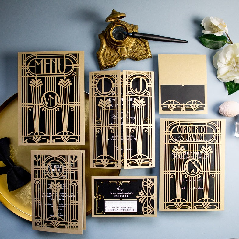 Złota Winietka w Stylu Art Deco Wielki Gatsby Wycinana Laserowo