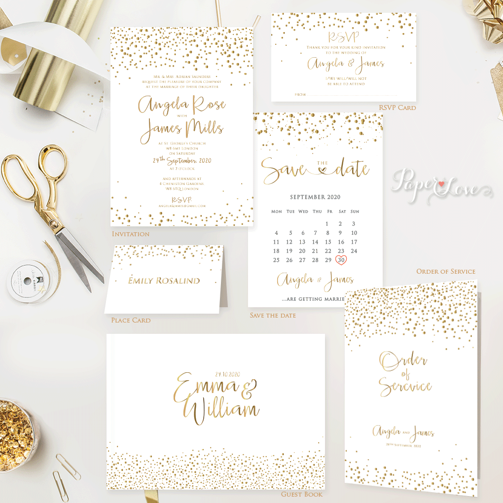 Amazing Beautiful Gold Foil Confetti Elegant Wedding Invitation White