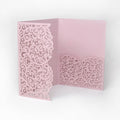 Różowe okładki pocketfold wycinane laserowo – zaproszenia DIY na ślub, urodziny, chrzest, składane na trzy, z kopertą