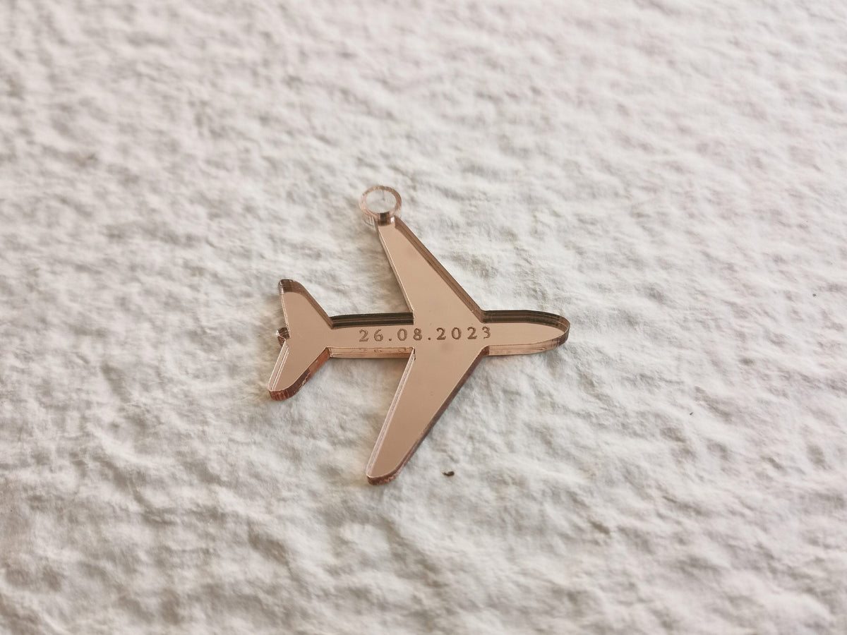 Airplane Charms for Destination Wedding Invitations, Personalized Airplane Tags