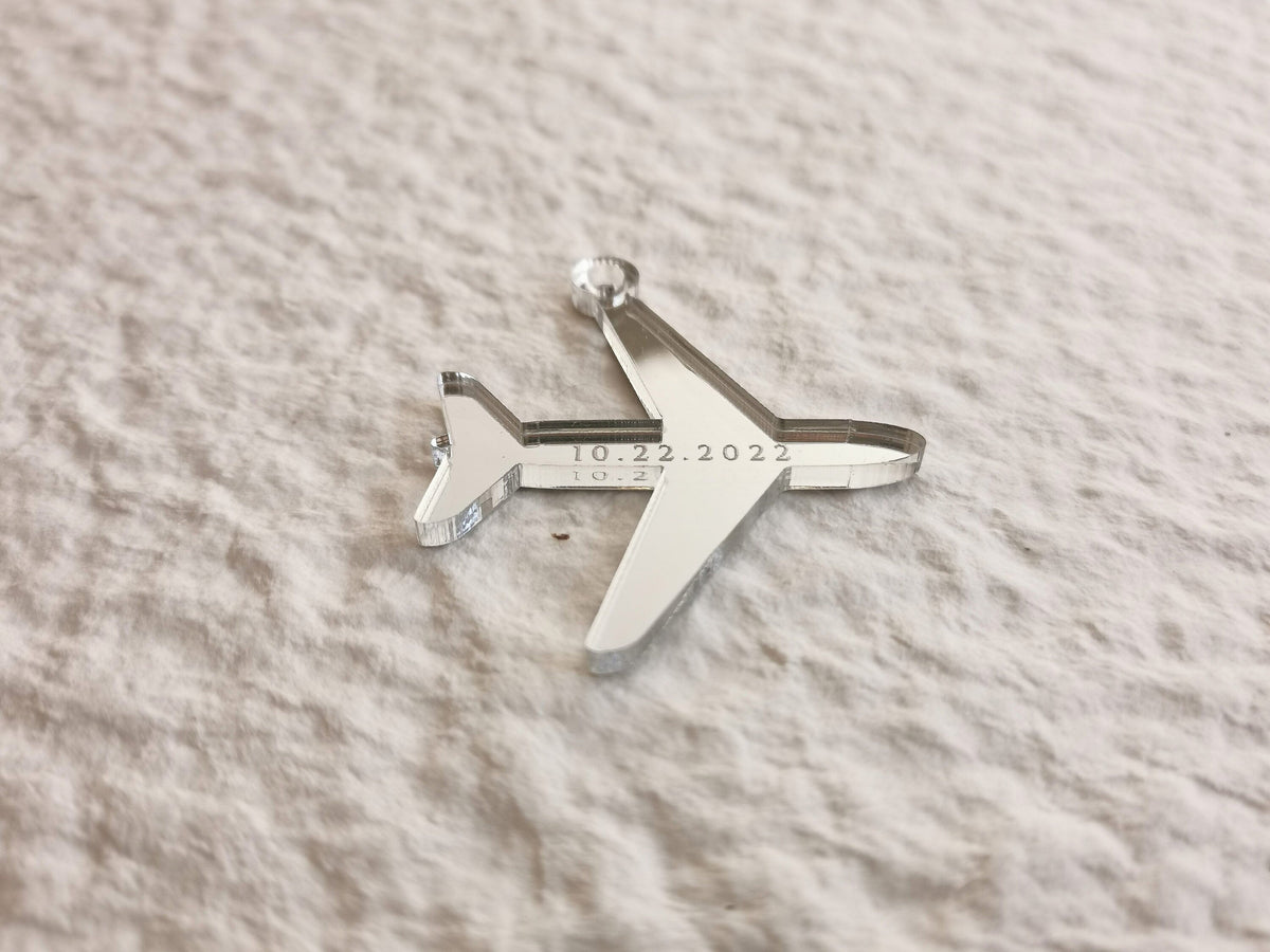 Airplane Charms for Destination Wedding Invitations, Personalized Airplane Tags