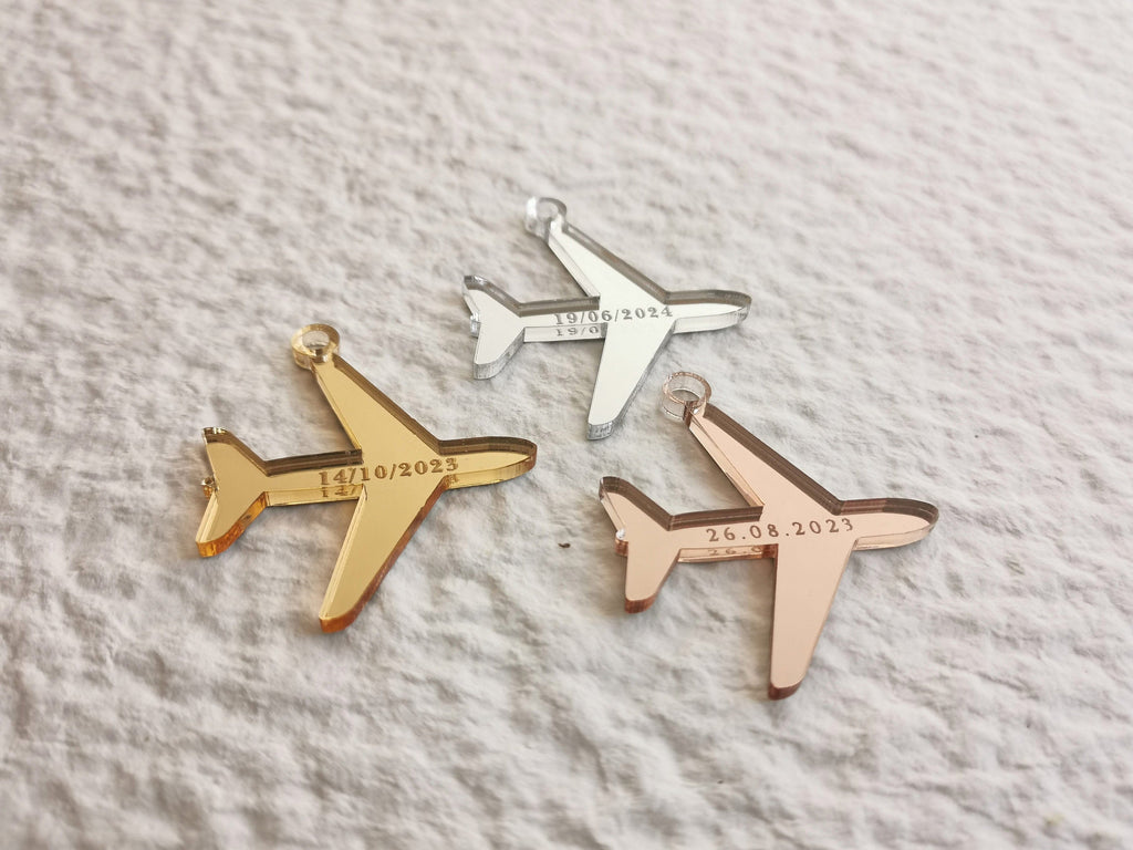 Airplane Charms for Destination Wedding Invitations, Personalized Airplane Tags