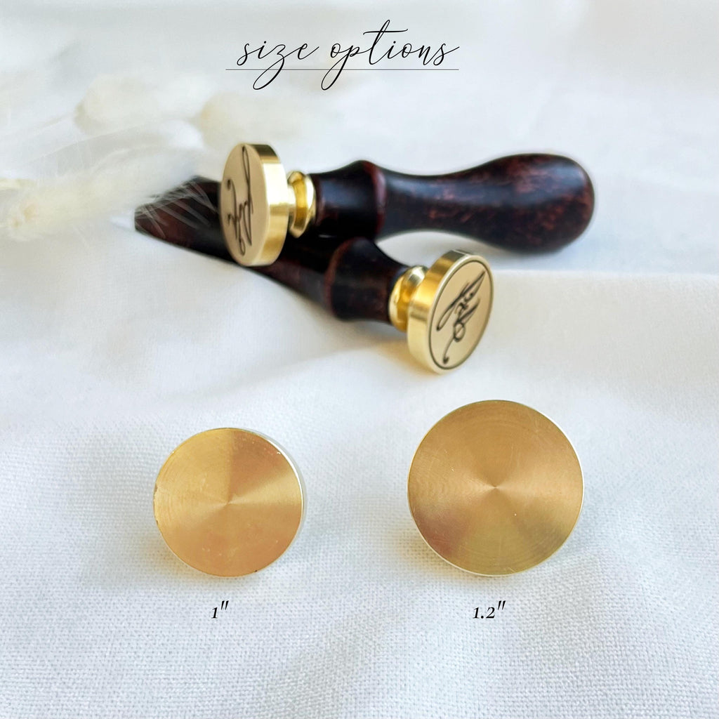 Two high-quality wax seal stamps with smooth wooden handles and precision-engraved custom initials.